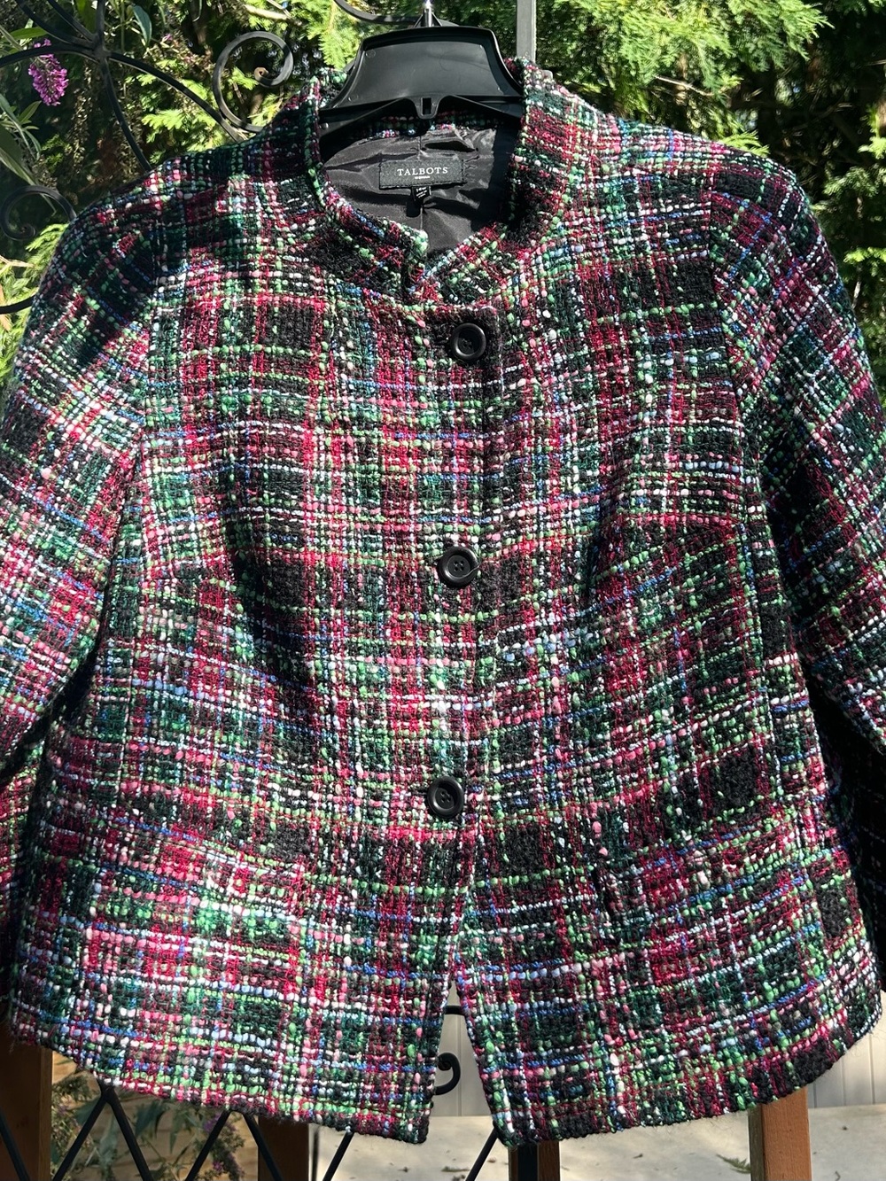 Women’s Talbots Multicolor Tweed Blazer in Pink, Green & Black w/blue